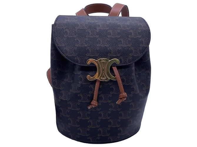 Céline Serene Triumph Canvas Drawstring Backpack Brown