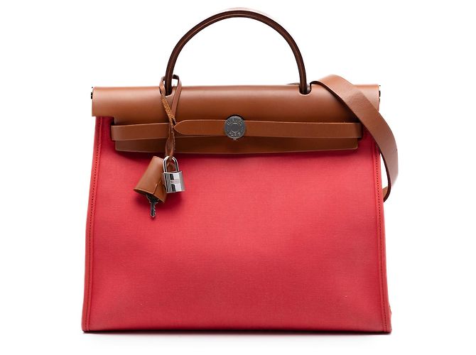 Hermès Red Toile Herbag Zip 31 Rouge