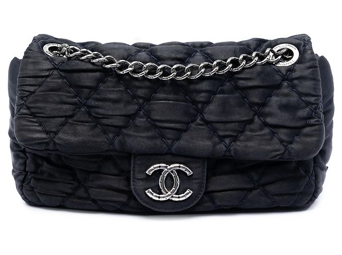 Chanel Black Medium CC Quilted Satin Single Flap Noir