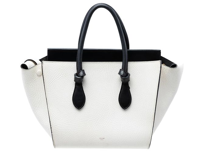 Céline Celine White Medium Bicolor Calfskin Tie Knot Tote