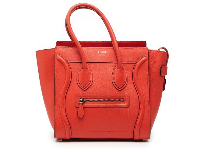 Luggage Céline Sac cabas Celine Orange Micro en cuir Rouge