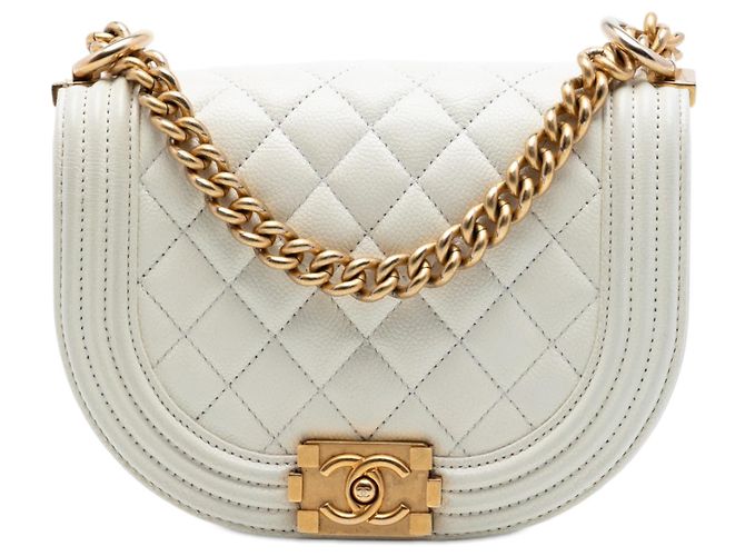 Chanel White Mini Quilted Caviar Boy Messenger Bag