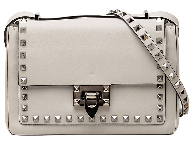 Bolsa transversal Valentino em couro cinza Rockstud com fecho Flip Lock Marrom