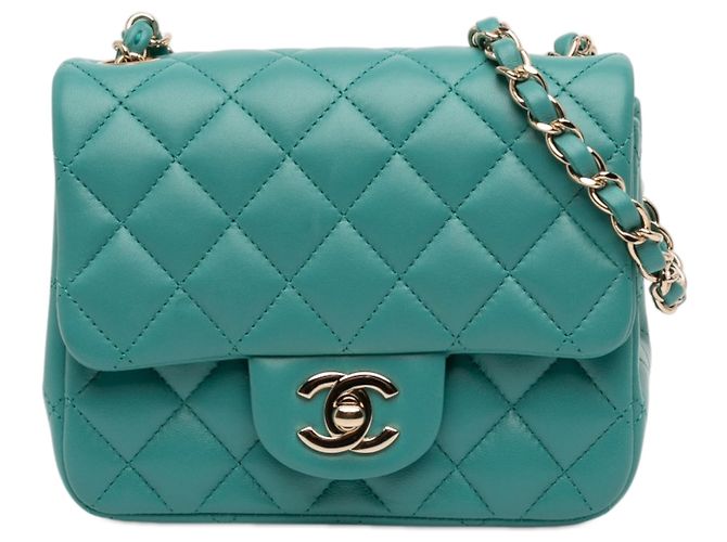 Chanel Green Mini Square Classic Lambskin Single Flap Vert