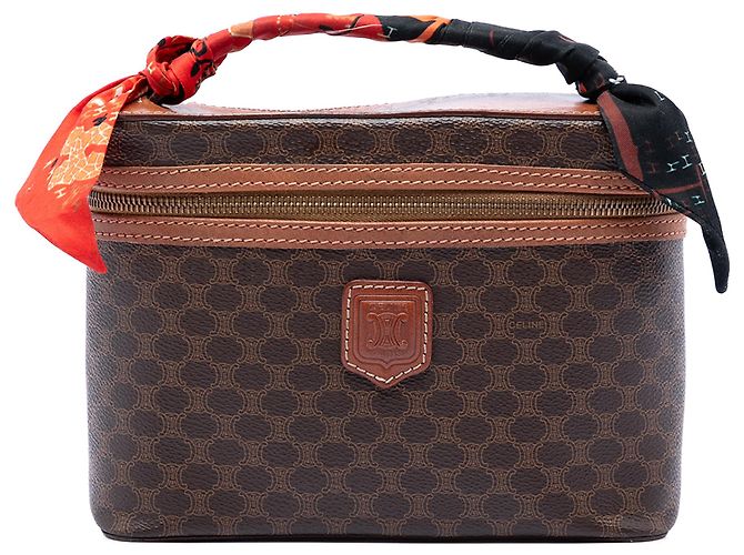 16 Céline Celine Brown Macadam Coated Canvas Vanity Bag