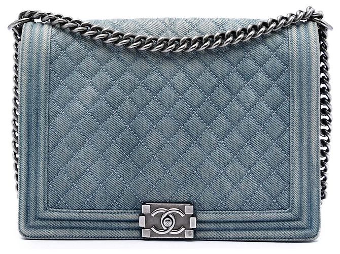 Chanel Blue Large Quilted Denim Boy Flap Bleu