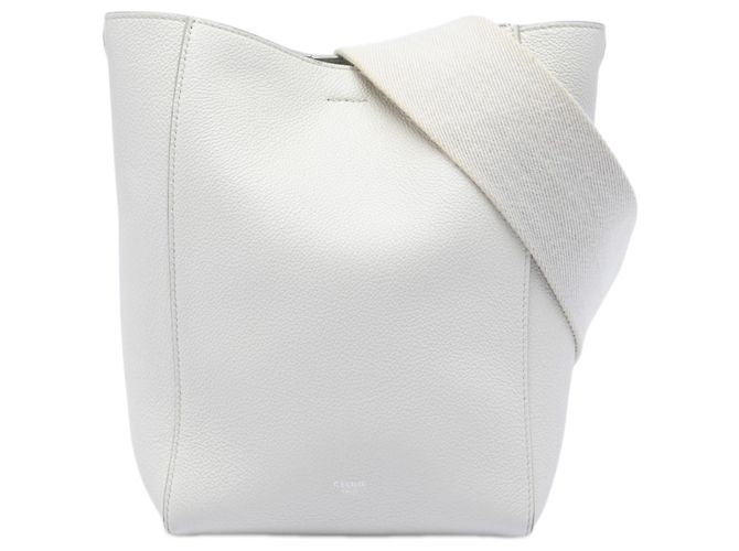 Céline Bolsa bucket Seau Sangle em couro de bezerro granulado macio branco Celine Small