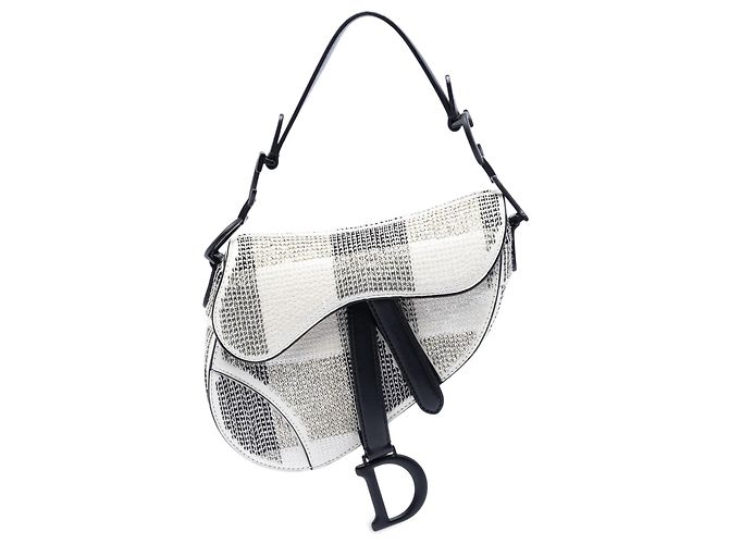Bolsa Saddle Dior branca em pele de vitelo com lantejoulas e contas Branco