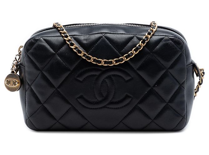 Chanel Black CC gesteppte Lammfell Diamond Camera Bag Schwarz