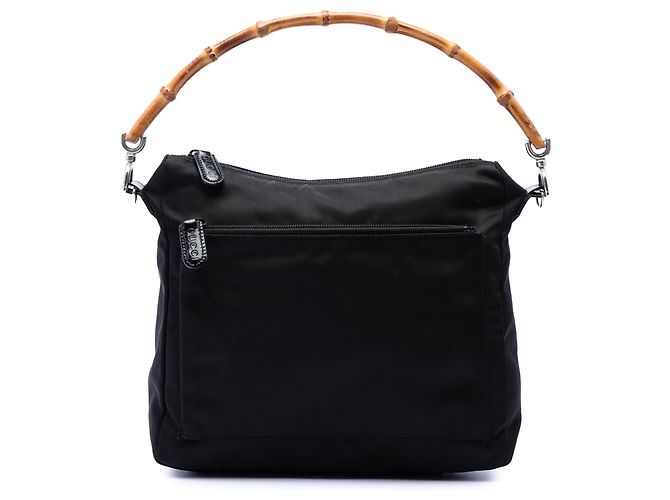 Bamboo Bolsa Gucci em nylon preto com detalhes em bambu