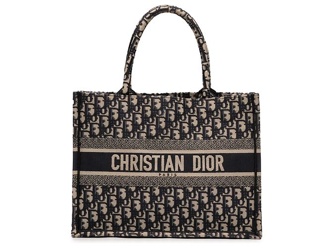 Dior Blue Medium Oblique Embroidered Canvas Book Tote Navy blue