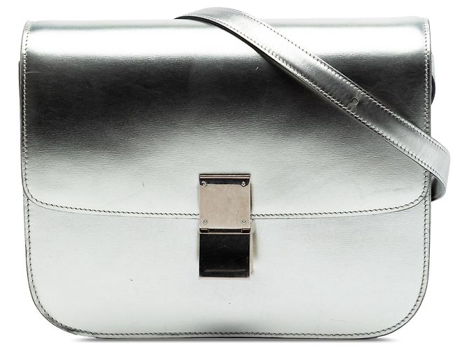 Céline Celine Silver Medium Calfskin Classic Box Prata