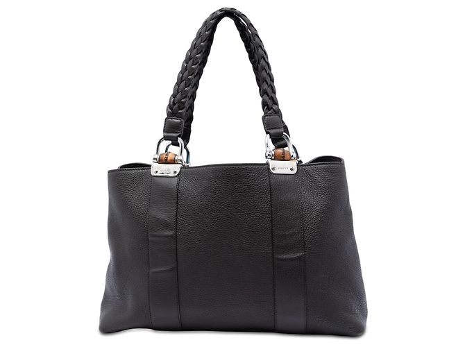 Bamboo Tote Gucci em couro de bezerro marrom com alça de bambu Libeccio Castanho escuro