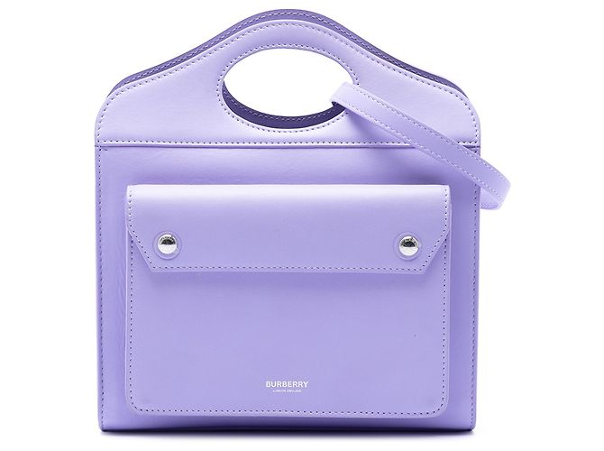 Mini Tote de bolso em couro roxo Burberry