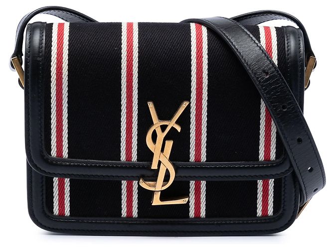 Bolsa Saint Laurent Solferino em lona listrada preta Small com caixa Preto