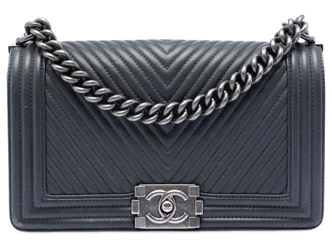 Le Boy Chanel Gray Old Medium Chevron Lambskin Boy Flap Marrom Cinza antracite