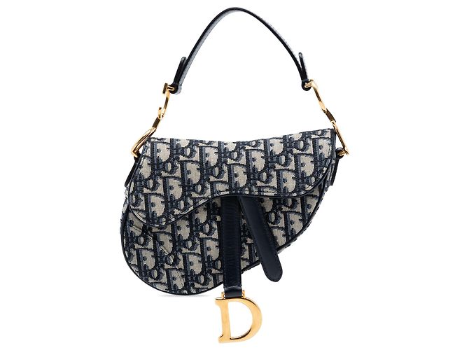 Dior Blue Mini Oblique Canvas Saddle Bag Blau Marineblau