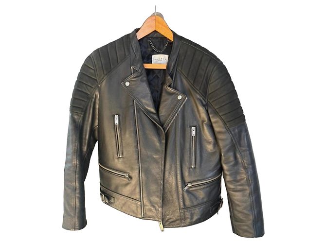 Sandro Paris Leather Biker Jacket Black