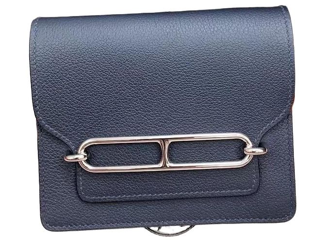 Hermès Roulis Slim Wallet in Blue Leather