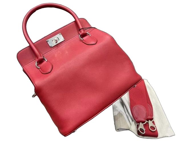 Bolsa Hermès Lovecraft Toolbox 26 em couro Swift vermelho