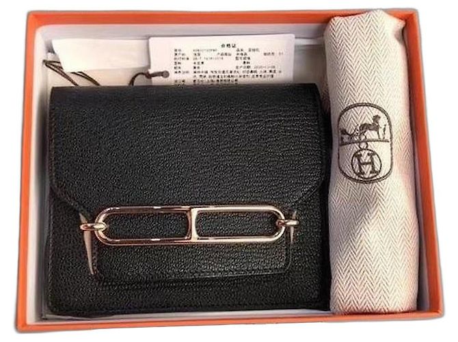 Cartera Hermès Roulis Slim en piel de cabra negra Negro