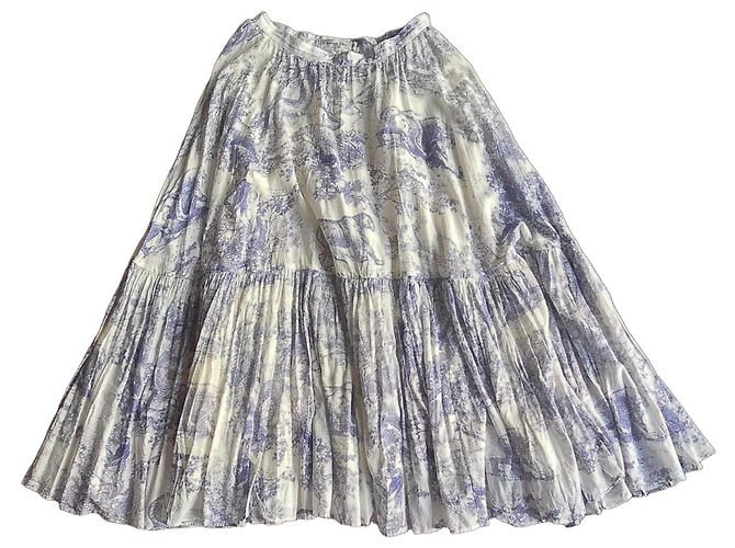 Christian Dior Falda Toile de Jouy Algodón Blanco Azul