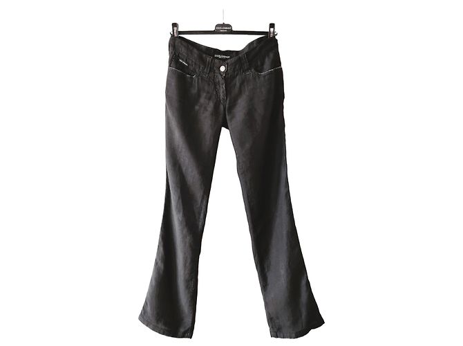 Dolce & Gabbana Pantalones de Lino Negros