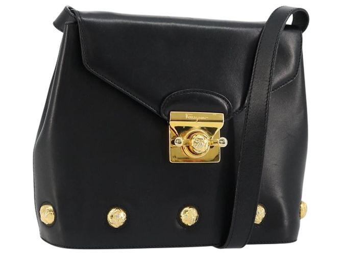 Borsa a Spalla Salvatore Ferragamo in Pelle Nera e Oro Auth kk677 Nero D'oro