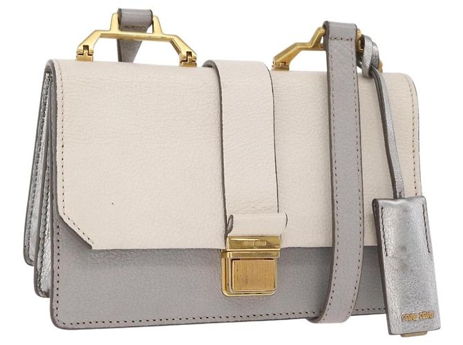 Miu Miu Shoulder Bag Leather Gray Gold Auth bs34805A Brown Golden