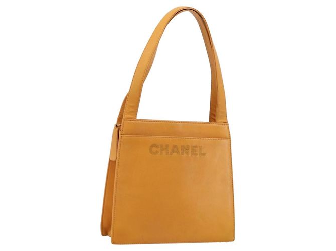 CHANEL Tote Bag aus Leder Orange Gold CC Auth BA12427A Golden