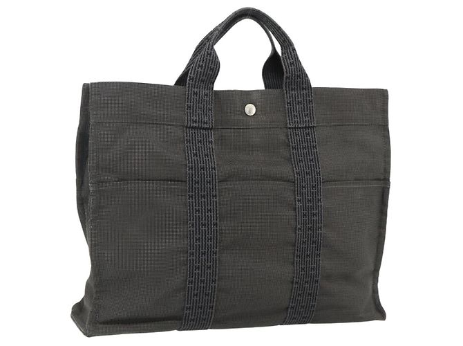 Hermès Bolsa HERMES Her LineMM em nylon cinza prata autenticada 171228A Marrom