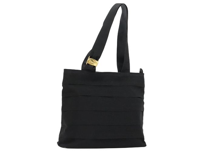 Borsa Tote Vala Salvatore Ferragamo in tela nero e oro Auth bs34543 D'oro