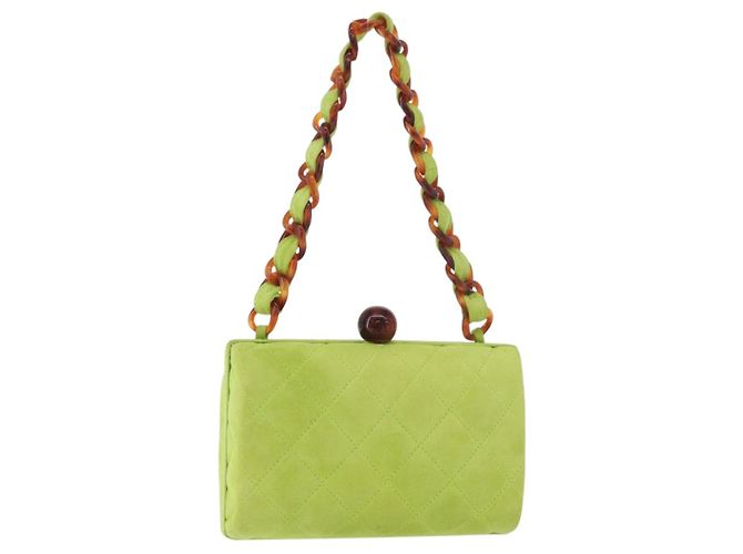 CHANEL Matelasse Chain Hand Bag Suede Light green CC Auth 176874SAV