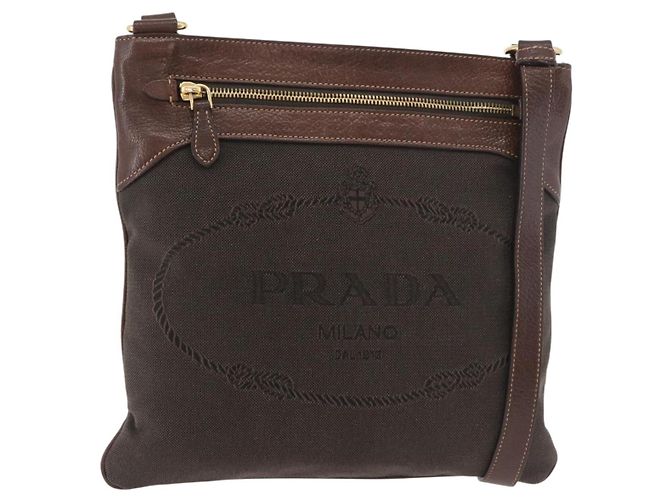 Borsa a tracolla PRADA Tela Marrone Oro Auth 177488A D'oro