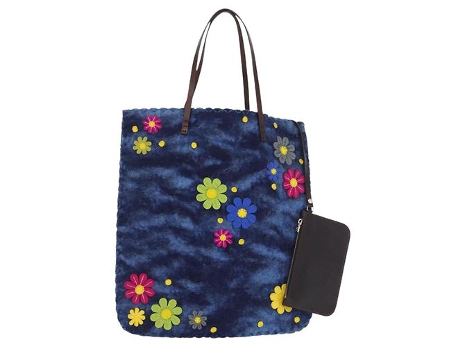 Borsa Tote FENDI in lana blu Auth 176743V