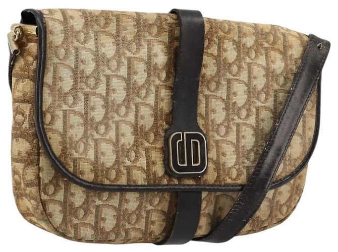 Borsa a tracolla Christian Dior Trotter Canvas Marrone Oro Auth 177851 D'oro