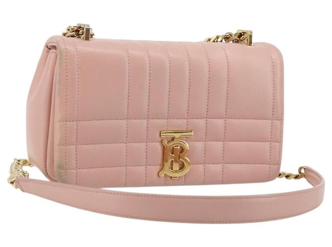 Bolsa de Ombro com Corrente BURBERRY em Couro Rosa Ouro Auth 177331A