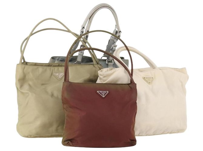 Sac à main PRADA Nylon 4 Set White Khaki Light Blue Auth bs34766 Blanc Kaki Bleu clair