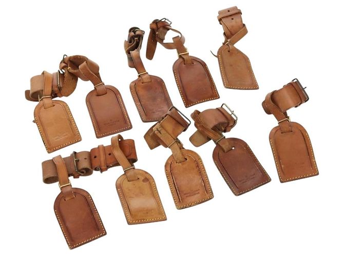 LOUIS VUITTON Powanie Name Tag Leather 10set Beige LV Auth 167214 Bege