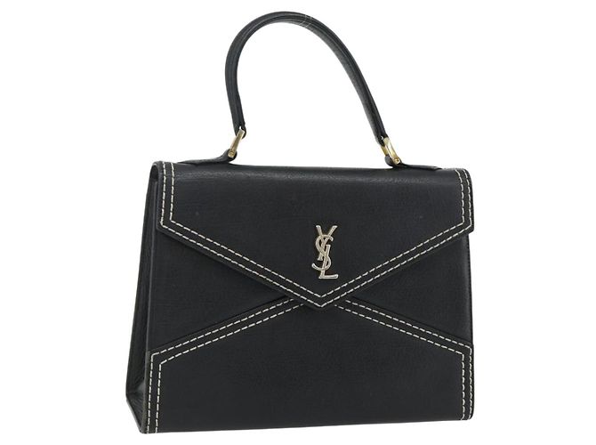 SAINT LAURENT Sac à main en cuir noir or Auth 177280A Doré
