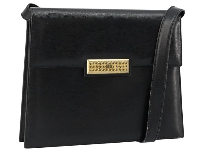 Sac à bandoulière Christian Dior en cuir noir et or Auth 177312 Doré