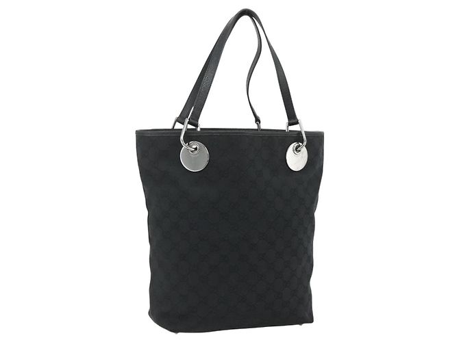 Borsa Tote GUCCI GG Canvas Nera Argento 120836 Auth 179008 Nero