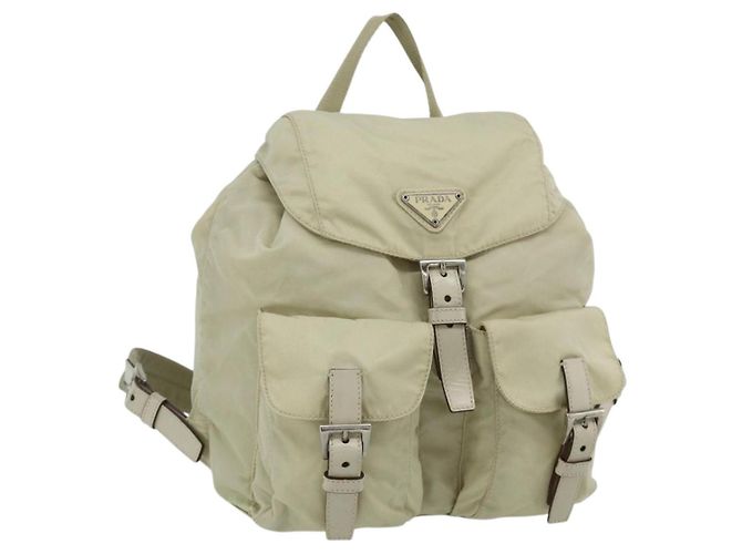 PRADA Backpack Nylon Ivory Silver Auth am11437 Silvery Cream