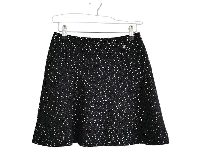 Chanel Fall 2002 Sequin Tweed Flared Mini Skirt Black