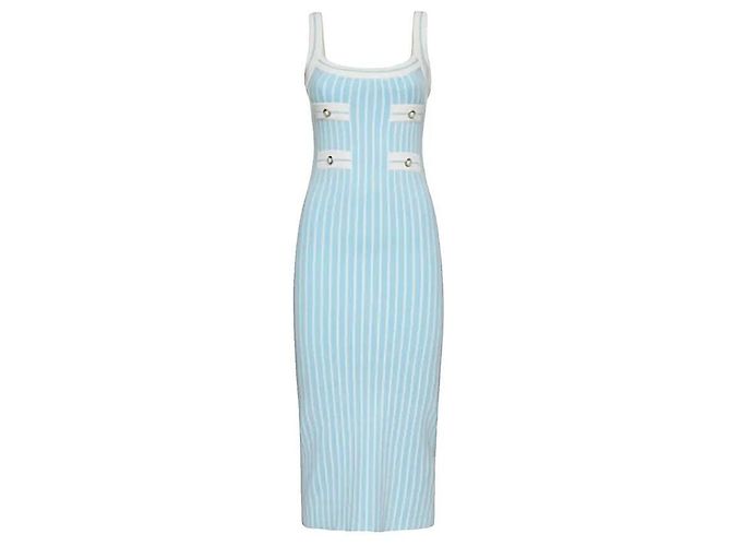 Alessandra Rich Vestido Midi de Punto Rayado Turquesa