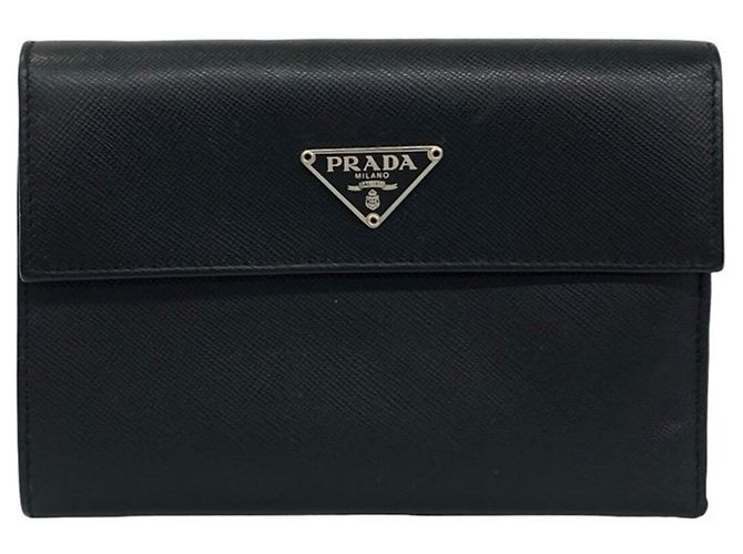 Prada Tri-Fold Wallet in Black Saffiano Leather