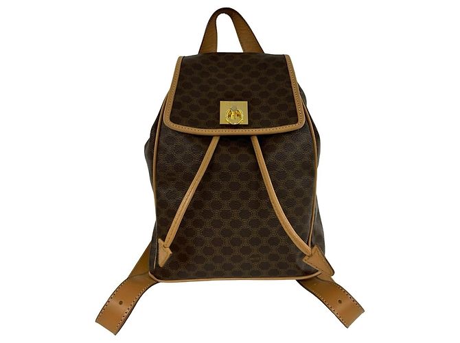 Céline Celine Vintage Macadam Blazon Triomphe Leather Backpack Brown