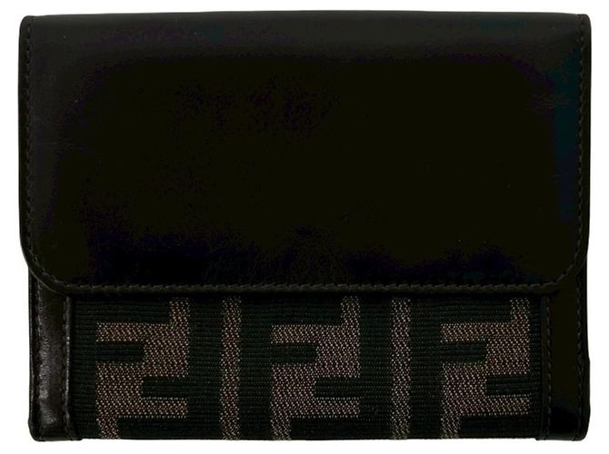 Fendi Vintage Zucca FF Pattern Bi-Fold Wallet Brown Black