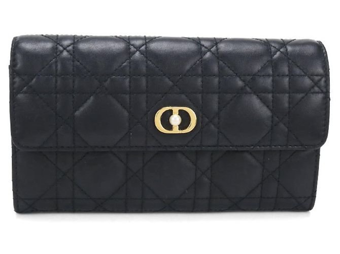Cartera larga bi-fold Christian Dior en negro