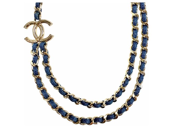 Collar de Doble Cadena con Logo Coco de Chanel Azul